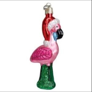NWT - Holiday Yard Bird Flamingo Blown Glass Ornament - Old World Christmas